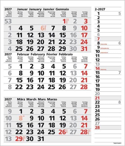 Produktbild: 3-Monats-Planer Combi Grau 2027