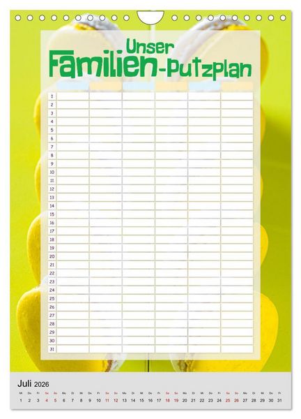 Produktbild: Unser Familien-Putzplan & Kalender 2026 (Wandkalender 2026 DIN A4 hoch), CALVENDO Monatskalender