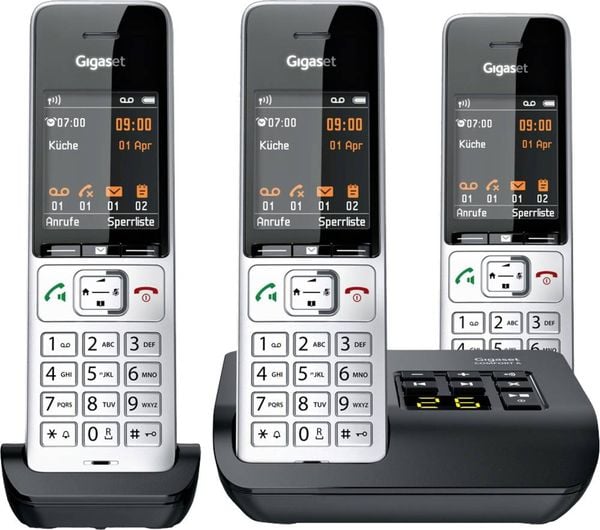 Gigaset COMFORT 500A trio DECT, GAP Schnurloses Telefon analog Babyphone, Freisprechen, für Hörgeräte kompatibel, Headse