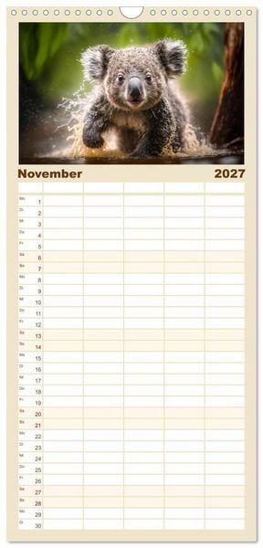 Produktbild: Familienplaner 2027 - Tierkinder beim Baden mit 5 Spalten (Wandkalender, 21 x 45 cm) CALVENDO