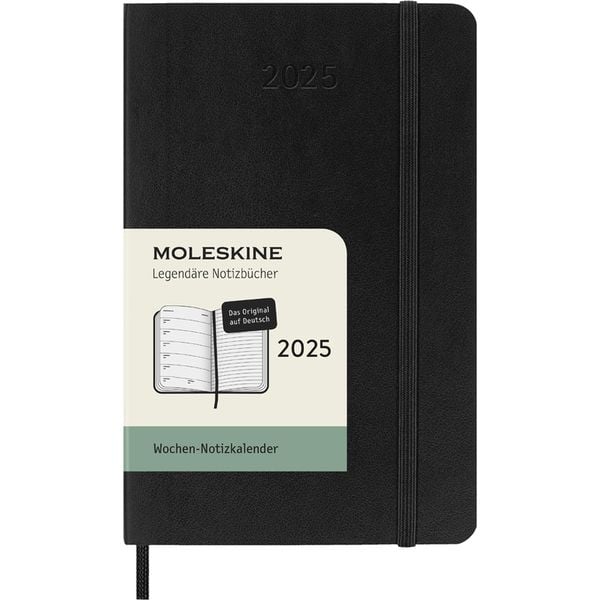 Moleskine 12 Monate Wochen Notizkalender Deutsch 2025, Pocket/A6, Weicher Einband, Schwarz