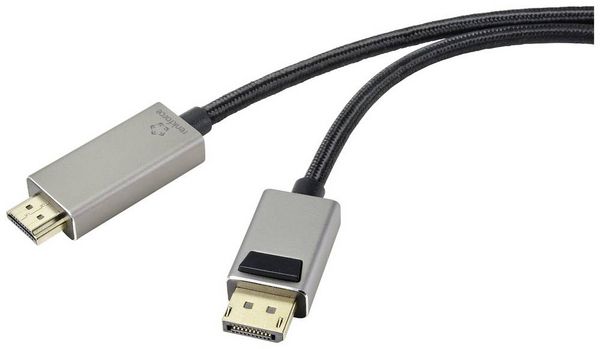 Produktbild: Renkforce DisplayPort / HDMI Verbindungskabel DisplayPort Stecker, HDMI-A Stecker 2.00m Schwarz UHD 8K @ 60 Hz, UHD 4K @ 120Hz