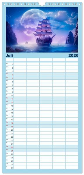 Produktbild: Familienplaner 2026 - Tr&auml;umereien in Blau mit 5 Spalten (Wandkalender, 21 x 45 cm) CALVENDO