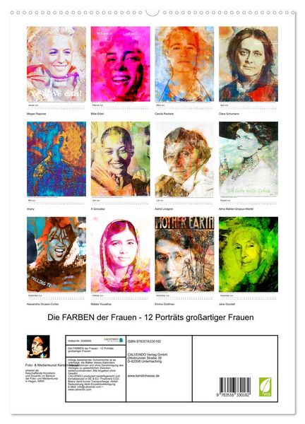 Produktbild: Die FARBEN der Frauen - 12 Portr&auml;ts gro&szlig;artiger Frauen (hochwertiger Premium Wandkalender 2026 DIN A2 hoch), Kunstdruck in Hochglanz