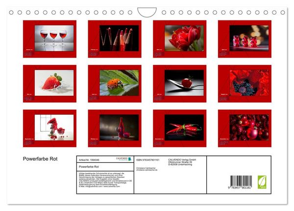 Produktbild: Powerfarbe Rot (Wandkalender 2026 DIN A4 quer), CALVENDO Monatskalender