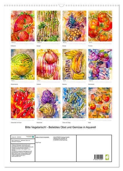 Produktbild: Bitte Vegetarisch! - Beliebtes Obst und Gem&uuml;se in Aquarell (Wandkalender 2026 DIN A2 hoch), CALVENDO Monatskalender