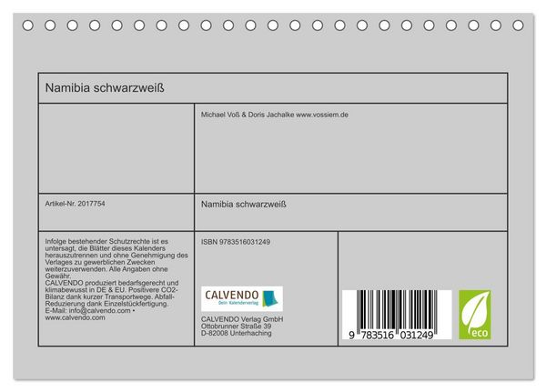 Produktbild: Namibia schwarzwei&szlig; (Tischkalender 2026 DIN A5 quer), CALVENDO Monatskalender