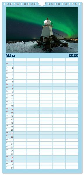 Produktbild: Familienplaner 2026 - Magische N&auml;chte - POLARLICHT mit 5 Spalten (Wandkalender, 21 x 45 cm) CALVENDO