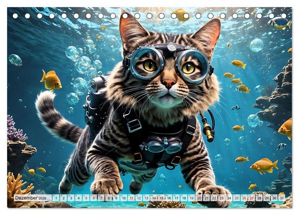 Produktbild: Katzen unter Wasser (Tischkalender 2026 DIN A5 quer), CALVENDO Monatskalender