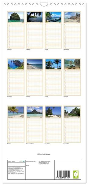 Produktbild: Familienplaner 2027 - Urlaubstr&auml;ume mit 5 Spalten (Wandkalender, 21 x 45 cm) CALVENDO