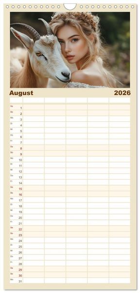 Produktbild: Familienplaner 2026 - Magische Tierliebe mit 5 Spalten (Wandkalender, 21 x 45 cm) CALVENDO