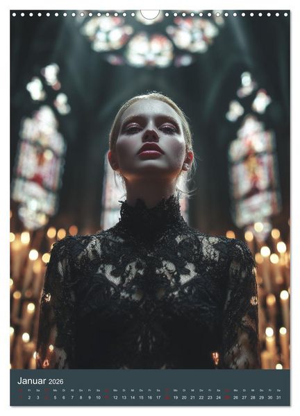 Produktbild: Gothic Girls - d&uuml;stere Frauen in schwarzer Gothic-Kleidung (Wandkalender 2026 DIN A3 hoch), CALVENDO Monatskalender