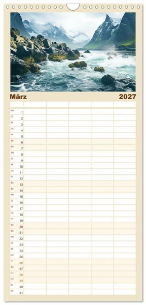 Produktbild: Familienplaner 2027 - Faszinierender Norden mit 5 Spalten (Wandkalender, 21 x 45 cm) CALVENDO