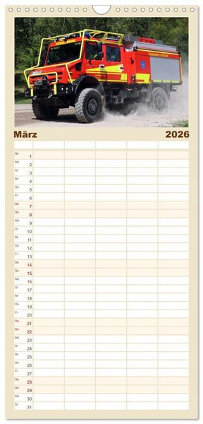 Produktbild: Familienplaner 2026 - Unimog bei der Feuerwehr mit 5 Spalten (Wandkalender, 21 x 45 cm) CALVENDO