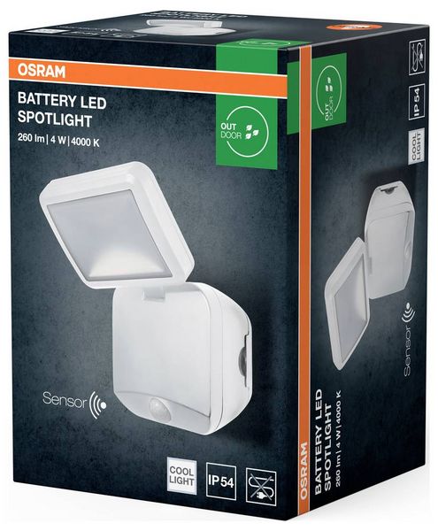 Produktbild: OSRAM HOMELIGHTING Battery LED Spotlight Sensor 4W 4000K IP54 White 4099854497537 Au&szlig;enstrahler