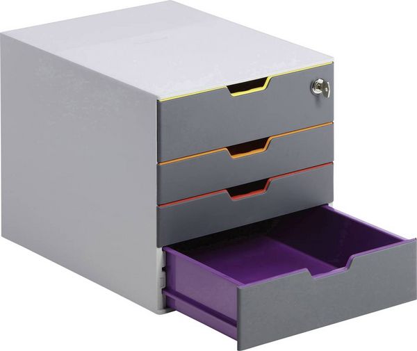 Produktbild: Durable VARICOLOR 4 SAFE - 7606 760627 Schubladenbox Grau DIN A4, DIN C4, Folio, Letter Anzahl der Schubf&auml;cher: 4