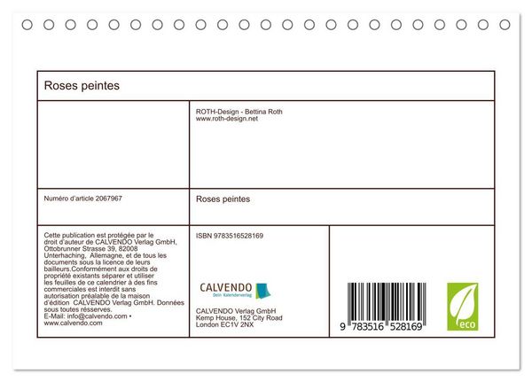 Produktbild: Roses peintes (Calendrier de bureau 2026 DIN A5 vertical), CALVENDO calendrier mensuel
