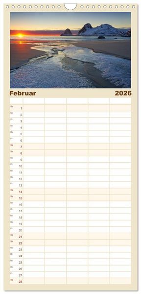 Produktbild: Familienplaner 2026 - Norwegen mit 5 Spalten (Wandkalender, 21 x 45 cm) CALVENDO