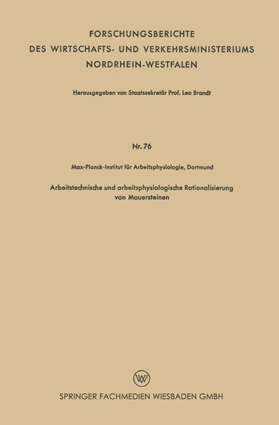 Produktbild: Arbeitstechnische und arbeitsphysiologische Rationalisierung von Mauersteinen
