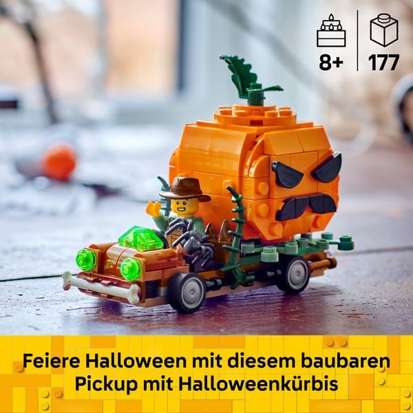 Produktbild: LEGO Pickup mit Halloweenk&uuml;rbis Modellbau - Deko zum Tag der Toten 40822