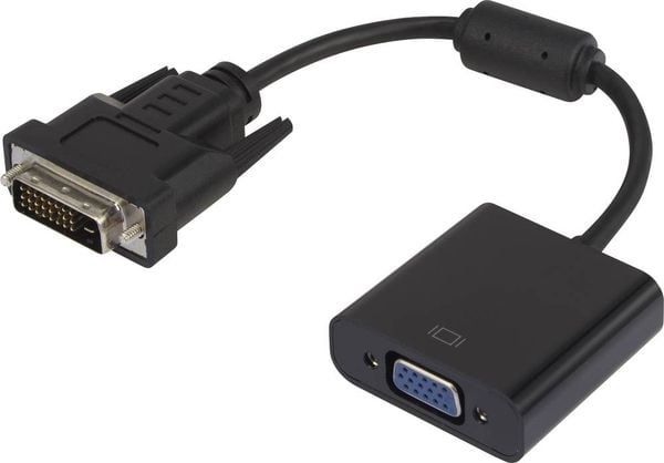 Produktbild: Renkforce RF-3301134 DVI / VGA Adapter [1x DVI-Stecker 24+1pol. - 1x VGA-Buchse] Schwarz mit Ferritkern, vergoldete Steckkontakte 15.00 cm