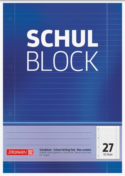 Produktbild: Brunnen Schulblock Notizblock A4 50 Blatt Lineatur 27