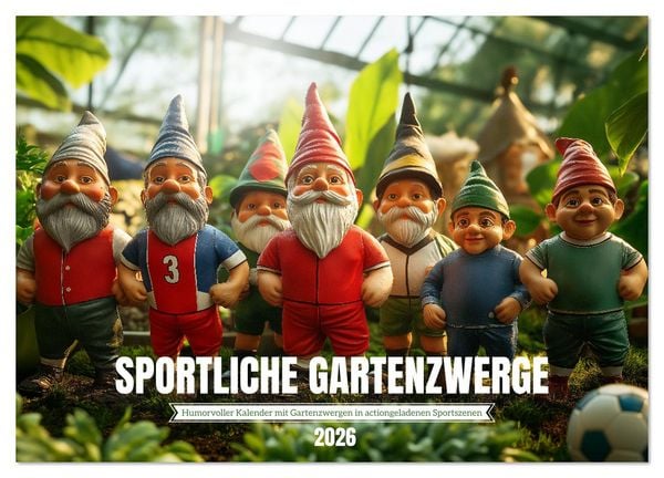 Sportliche Gartenzwerge (Wandkalender 2026 DIN A2 quer), CALVENDO Monatskalender