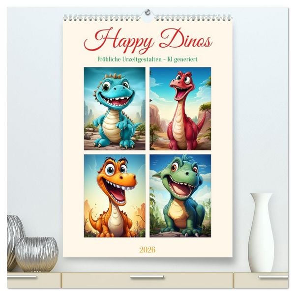 Produktbild: Happy Dinos (hochwertiger Premium Wandkalender 2026 DIN A2 hoch), Kunstdruck in Hochglanz