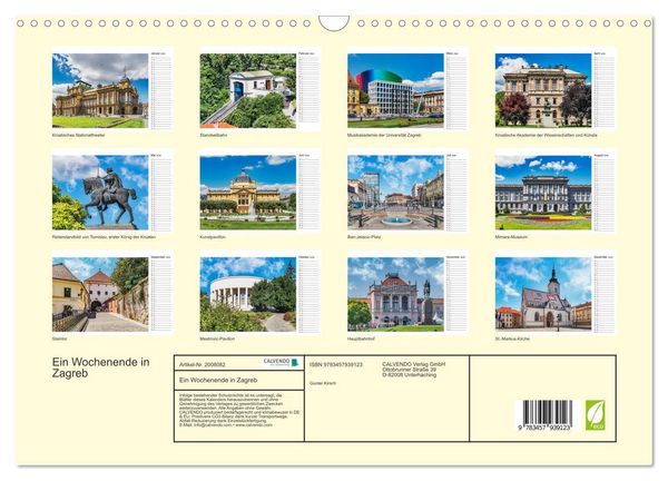 Produktbild: Ein Wochenende in Zagreb (Wandkalender 2026 DIN A3 quer), CALVENDO Monatskalender