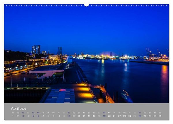 Produktbild: Hamburger Hafen - Im Zauber der Nacht (hochwertiger Premium Wandkalender 2026 DIN A2 quer), Kunstdruck in Hochglanz