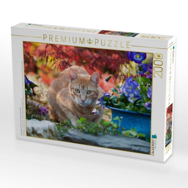 Produktbild: Rot-getigerte Katze in einer bunten Gartenidylle (Puzzle)