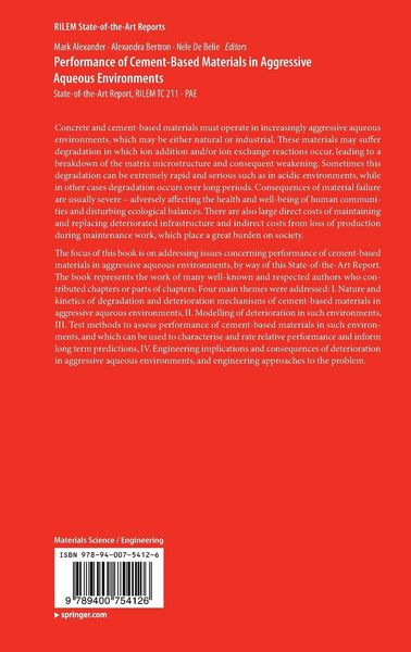 Produktbild: Performance of Cement-Based Materials in Aggressive Aqueous Environments
