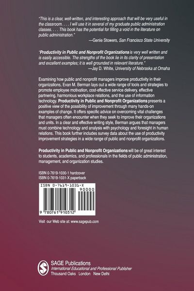 Produktbild: Productivity in Public and Non Profit Organizations