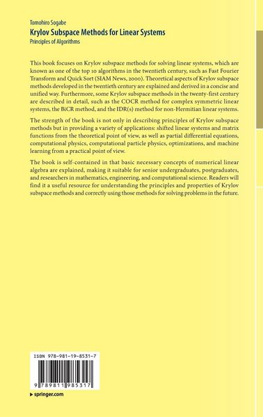 Produktbild: Krylov Subspace Methods for Linear Systems