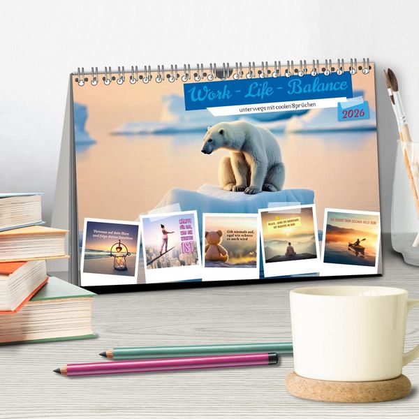 Produktbild: Work - Life - Balance - unterwegs mit coolen Spr&uuml;chen (Tischkalender 2026 DIN A5 quer), CALVENDO Monatskalender