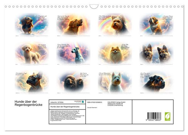Produktbild: Hunde &uuml;ber der Regenbogenbr&uuml;cke (Wandkalender 2026 DIN A3 quer), CALVENDO Monatskalender