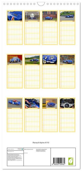 Produktbild: Familienplaner 2026 - Renault Alpine A110 mit 5 Spalten (Wandkalender, 21 x 45 cm) CALVENDO