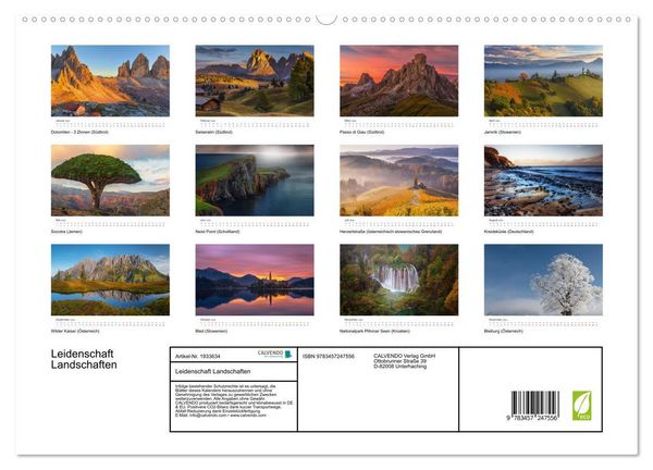 Produktbild: Leidenschaft Landschaften (hochwertiger Premium Wandkalender 2026 DIN A2 quer), Kunstdruck in Hochglanz