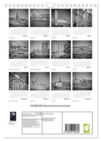 Produktbild: HAMBURG Monochrome Ansichten (Wandkalender 2026 DIN A4 hoch), CALVENDO Monatskalender