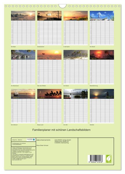 Produktbild: Familienplaner mit sch&ouml;nen Landschaftsbildern (Wandkalender 2026 DIN A3 hoch), CALVENDO Monatskalender