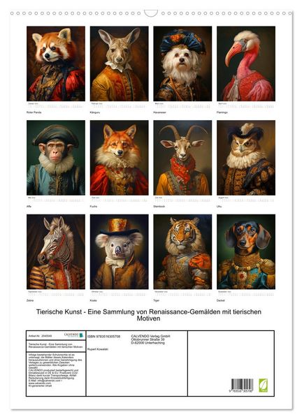 Produktbild: Tierische Kunst - Eine Sammlung von Renaissance-Gem&auml;lden mit tierischen Motiven (Wandkalender 2026 DIN A2 hoch), CALVENDO Monatskalender