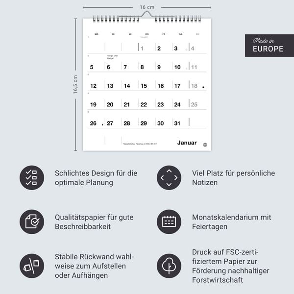 Produktbild: Black&White Monatsplaner zum Aufstellen 2026