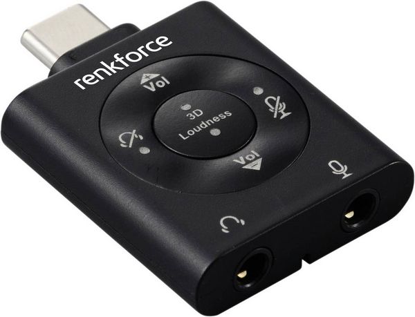Produktbild: Renkforce USB-C&reg;, Audio Adapter [1x USB-C&reg; Stecker - 1x Mikrofon (3.5 mm Klinke), Kopfh&ouml;rer (3.5 mm Klinke)] RF-SGA-171