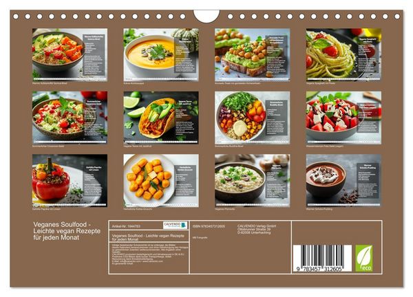 Produktbild: Veganes Soulfood - Leichte vegan Rezepte f&uuml;r jeden Monat (Wandkalender 2026 DIN A4 quer), CALVENDO Monatskalender