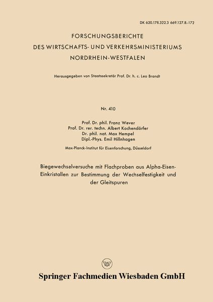 Produktbild: Biegewechselversuche mit Flachproben aus Alpha-Eisen-Einkristallen zur Bestimmung der Wechselfestigkeit und der Gleitspuren