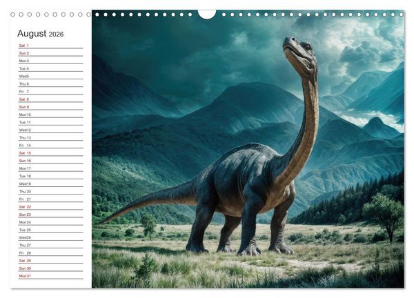 Produktbild: AI Dino Delights Mesmerizing Views of Prehistoric Life (Wall Calendar 2026 DIN A3 landscape), CALVENDO 12 Month Wall Calendar