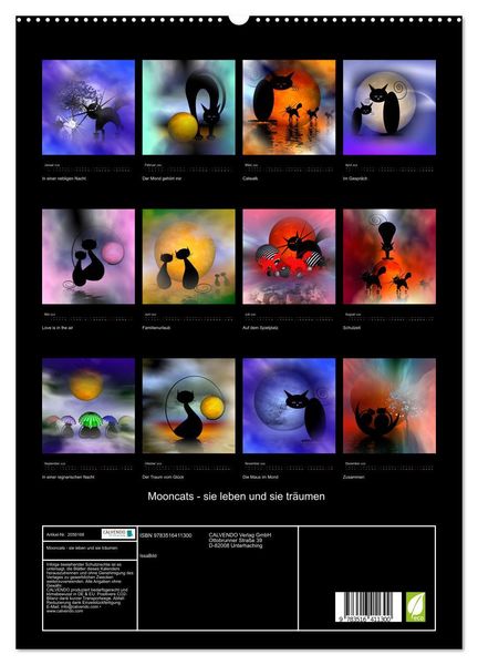 Produktbild: Mooncats - sie leben und sie tr&auml;umen (hochwertiger Premium Wandkalender 2026 DIN A2 hoch), Kunstdruck in Hochglanz