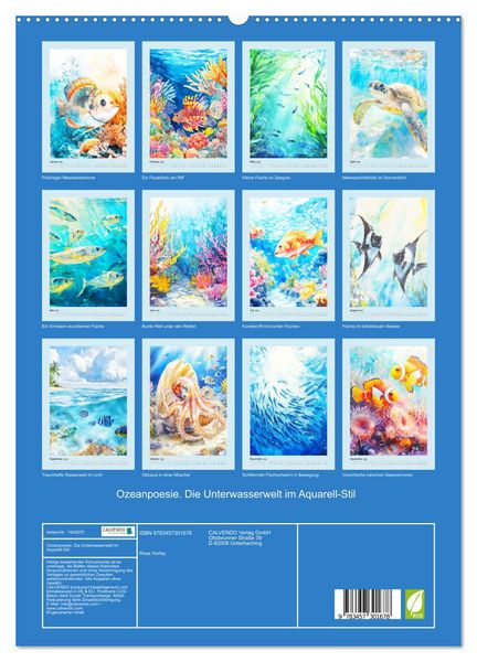 Produktbild: Ozeanpoesie. Die Unterwasserwelt im Aquarell-Stil (hochwertiger Premium Wandkalender 2026 DIN A2 hoch), Kunstdruck in Hochglanz