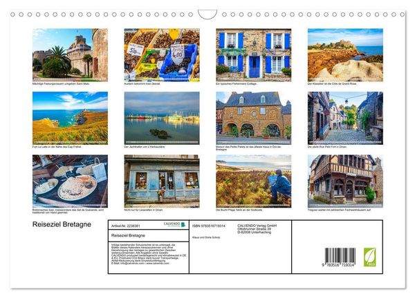 Produktbild: Reiseziel Bretagne (Wandkalender 2026 DIN A3 quer), CALVENDO Monatskalender