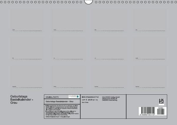 Produktbild: Geburtstags - Bastelkalender - Grau (Wandkalender immerw&auml;hrend DIN A3 quer)